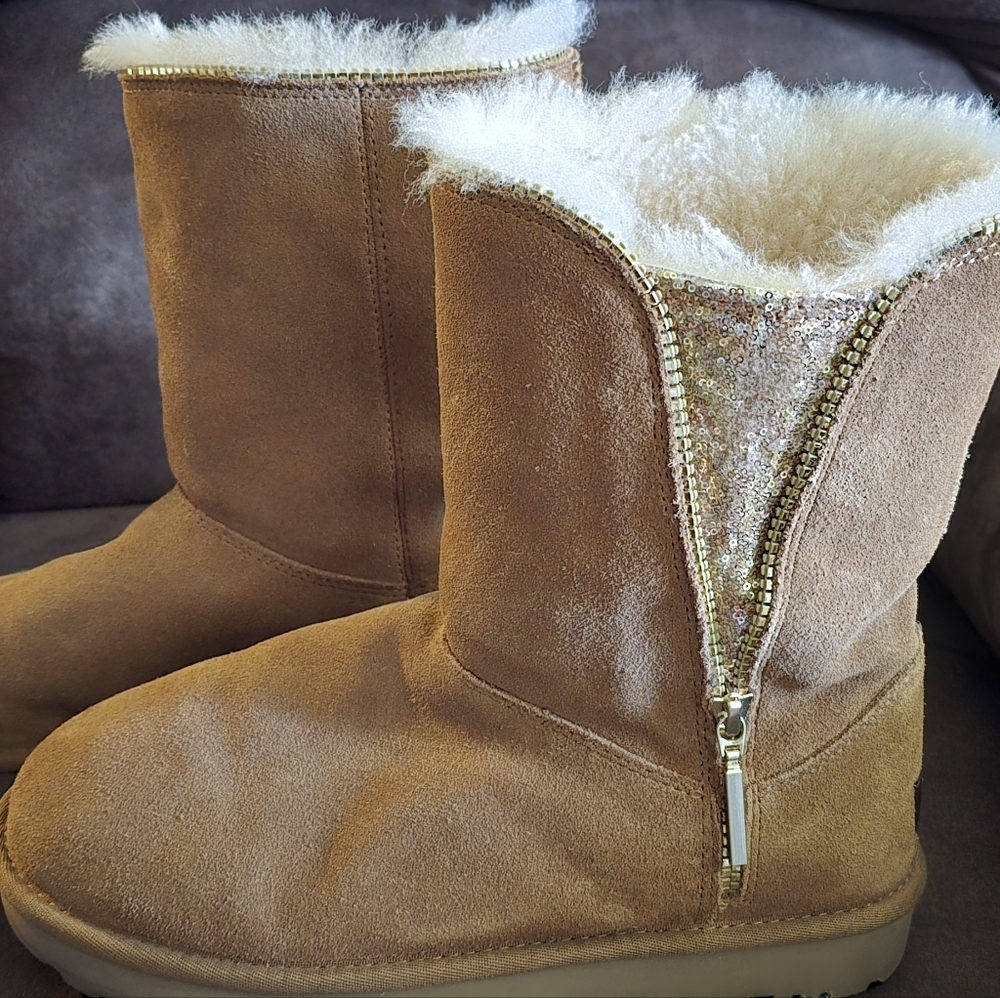 UGG Tan Winter Boots with Gold Zipper